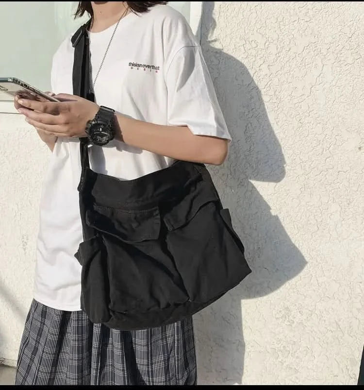 Women Messenger Bag Laege School Computer Shoulder Handbag Black Student Handbag Zipper Casua Canvas Bags - M & M Global