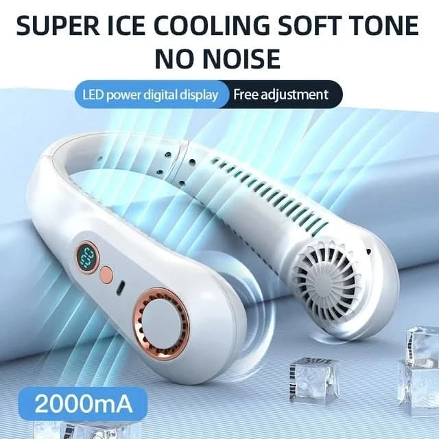 New Summer Portable Mini Hanging Neck Fan Bladeless Neckband Fan Digital Display Power Air Cooler USB Rechargeable Electric Fans - M & M Global