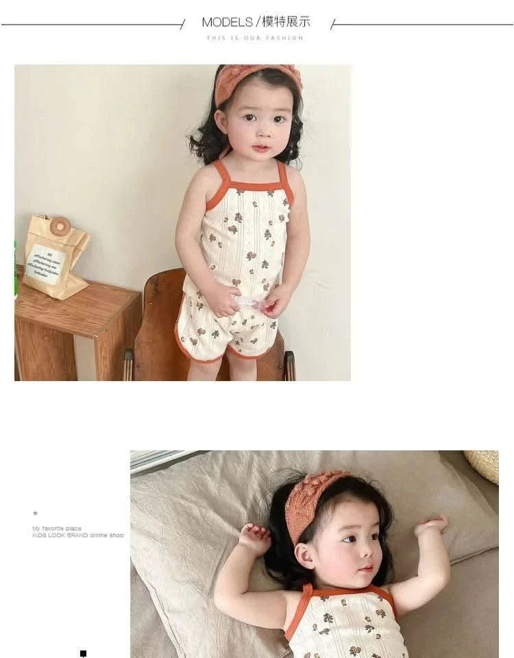 Baby Clothes Sets Summer Toddler Girl Strap Suits Cotton Printing Baby Boy Tops Tee and Shorts Infant Tracksuit Newborn Sets - M & M Global