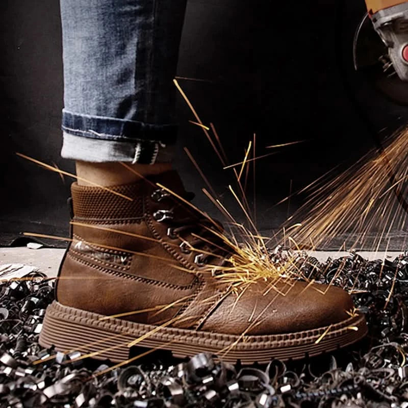 Men's Waterproof Steel Toe Work Boots High-Top Safety Shoes Slip Resistant Protective Boots Indestructible Comfort Arch Support