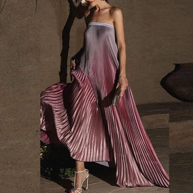Elegant Sleeveless Off Shoulder Gradient Long Dress Women's Fashion Backless Folds Gala Gowns New Female Irregular Evening Dress - M & M Global
