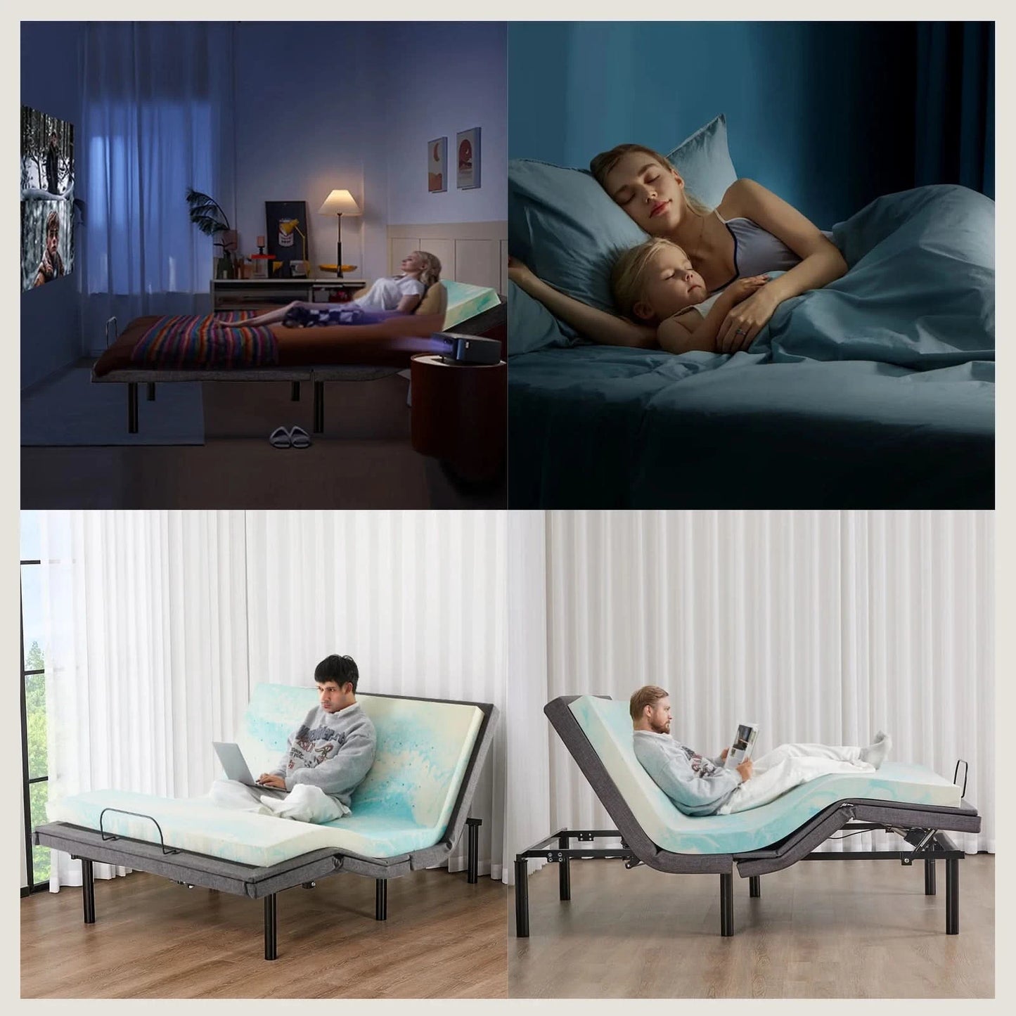 JHK Electric Queen Size Bed Ergonomic Adjustable Bed Frame with Wireless Remote Zero Gravity Bed with 2 USB Ports For Bed Room