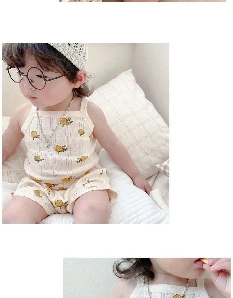 Baby Clothes Sets Summer Toddler Girl Strap Suits Cotton Printing Baby Boy Tops Tee and Shorts Infant Tracksuit Newborn Sets - M & M Global