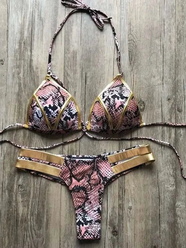 Contrast Trim Wrap Lace Up Bikini Sets Swimsuit For Women High Waist Two Pieces Swimwear 2022 Beach Bathing Suits - M & M Global