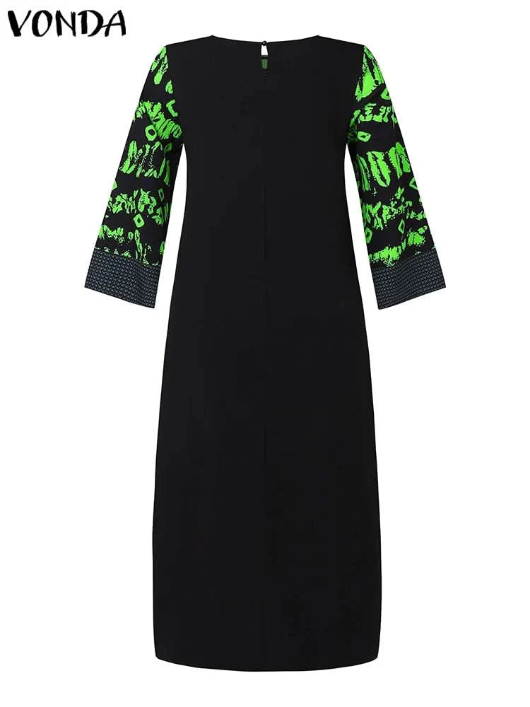 VONDA Women Printed Dress 2024 Vintage Maxi Long Dress Autumn Patchwork Sundress Fashion Elegant Party Vestidos Femme Robe Baggy - M & M Global