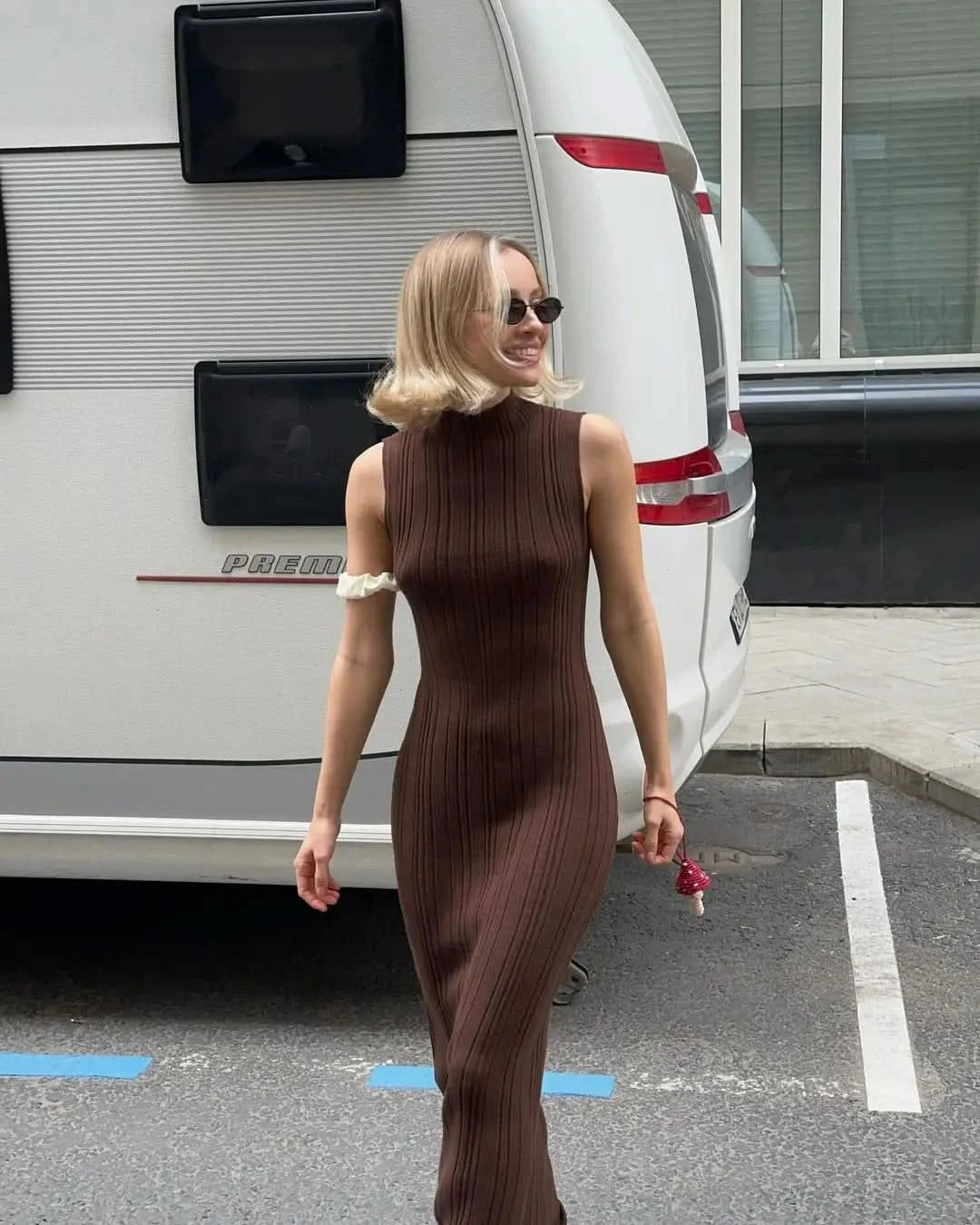 Tossy Sleeveless Knitwear Turtleneck Long Dress Female Slim Elegant Fashion Autumn 2023 Ribbed Knit Dress For Women Maxi Dress - M & M Global