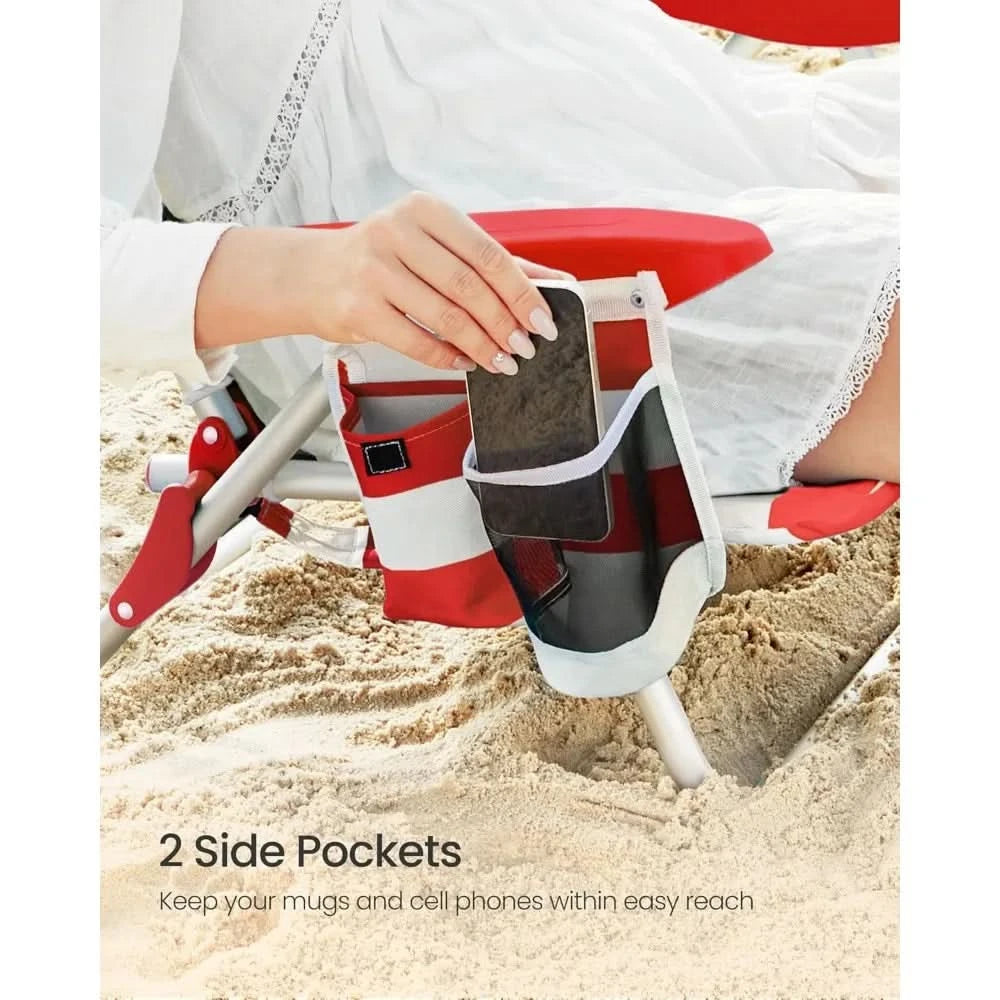 Portable Backpack Beach Chair, 331 lb Capacity, 4 Angles Adjustable Backrest, 2 Side Pockets, Towel Bar
