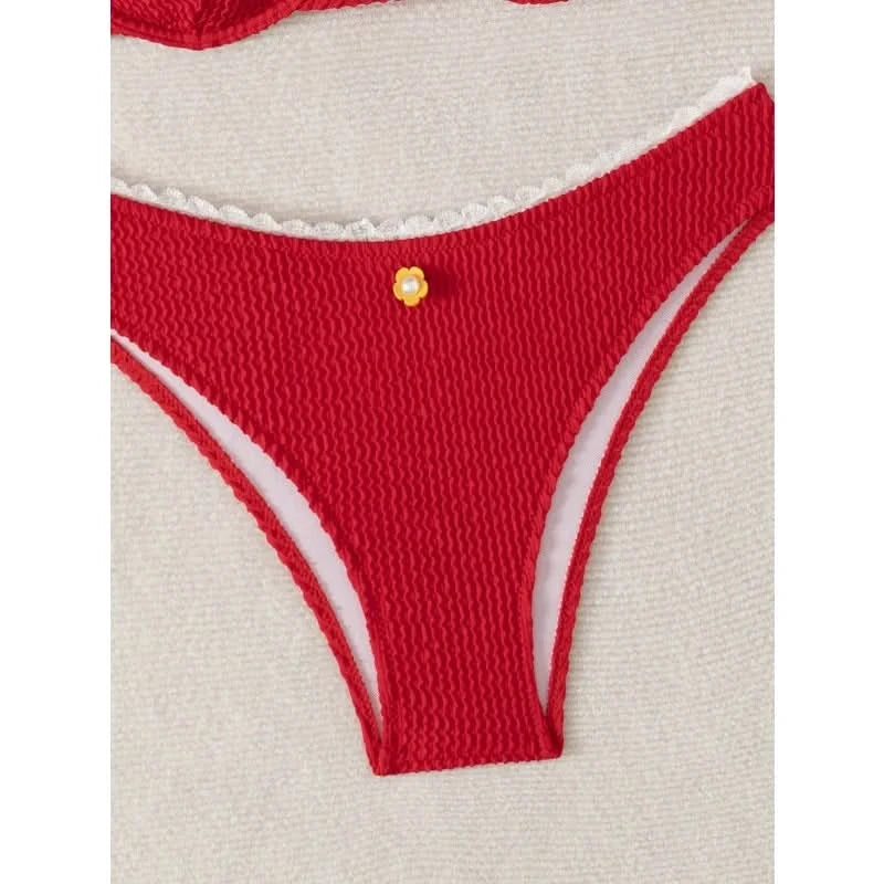 Sexy Bikini Set Women's 2 Piece Swimsuit Vintage Lace Edge Bikini Push Up Swimwear 2025 New Chic Simple Beachwear Bathing Suit - M & M Global