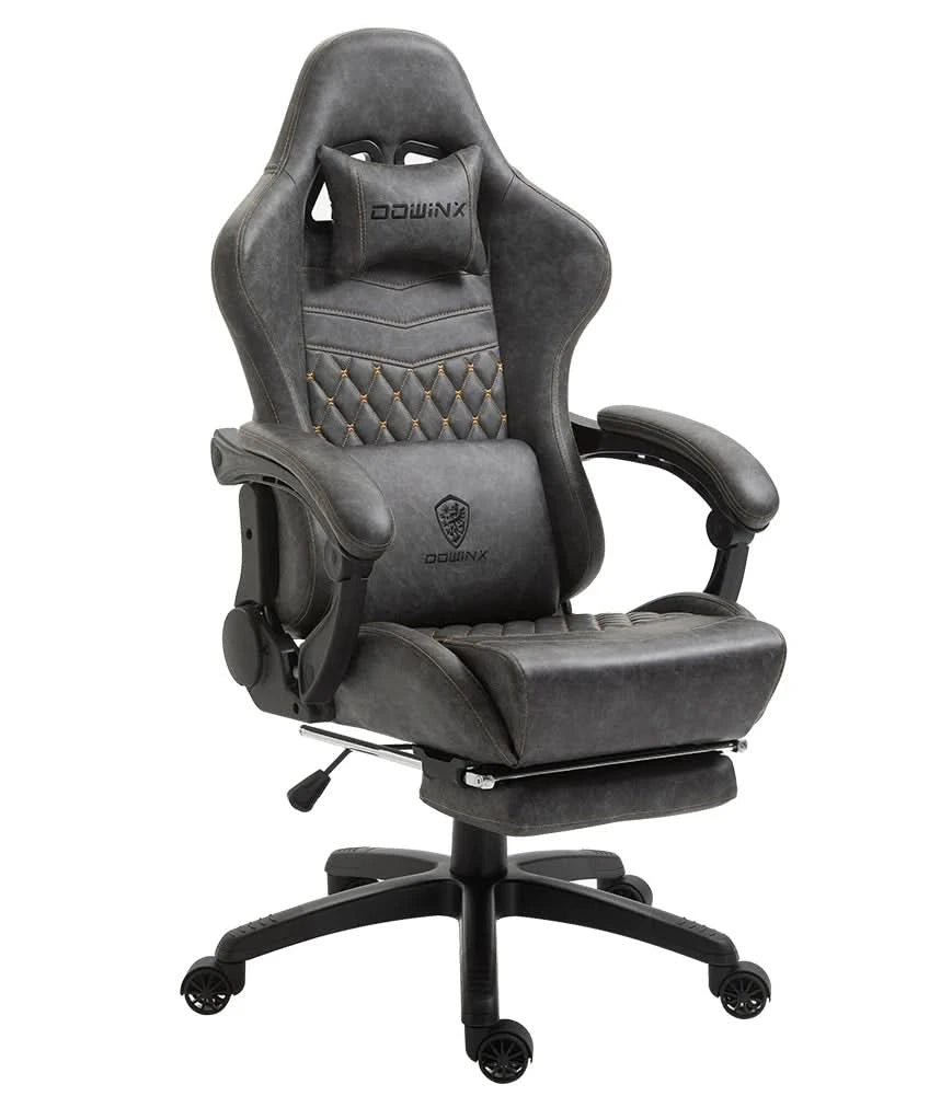 Dowinx Gaming/Office PC Chair with Footrest and Lumbar Support, Vintage Style PU Leather High Back Adjustable Swivel Task Chair