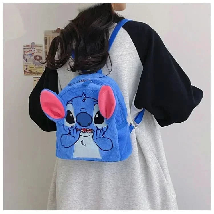 New Disney Plush Backpack Ins Japanese Blue Stitch Funny Cartoon Large-Capacity Student Backpack Kindergarten Bag Child Gift - M & M Global