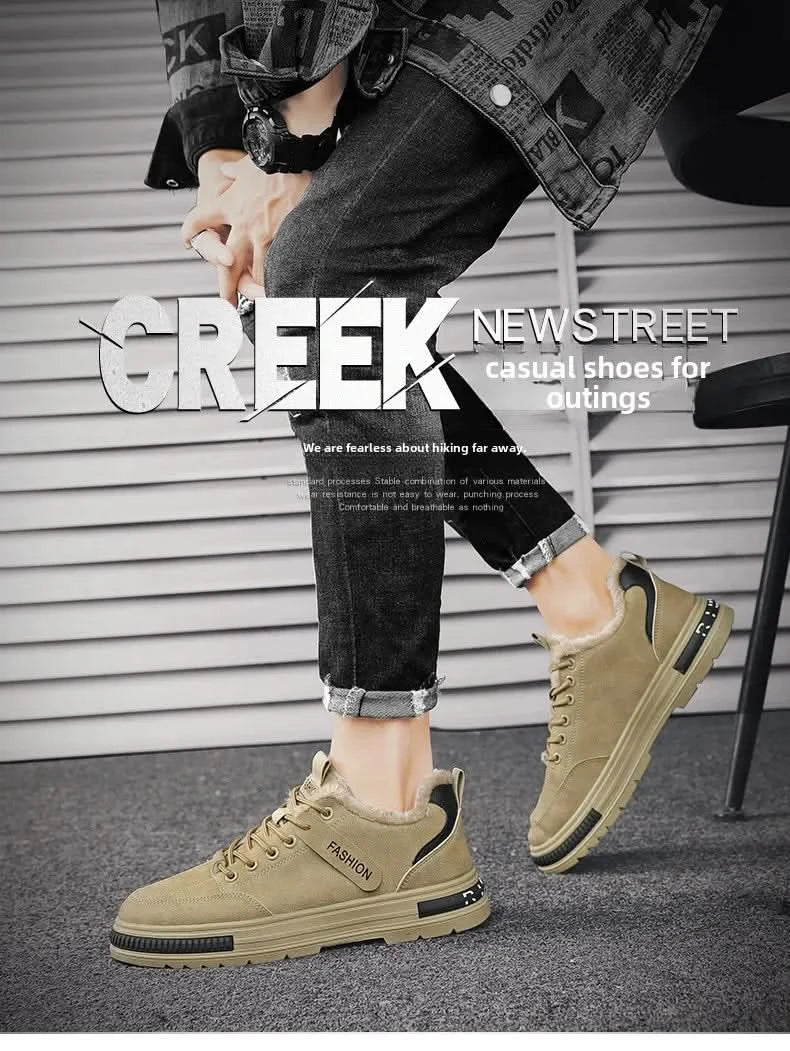 Winterfleece-lined Men's Shoes New Style Workwear Shoes Anti-slip Sport Casual Board Men's Korean Version Durable Labor-saving - M & M Global