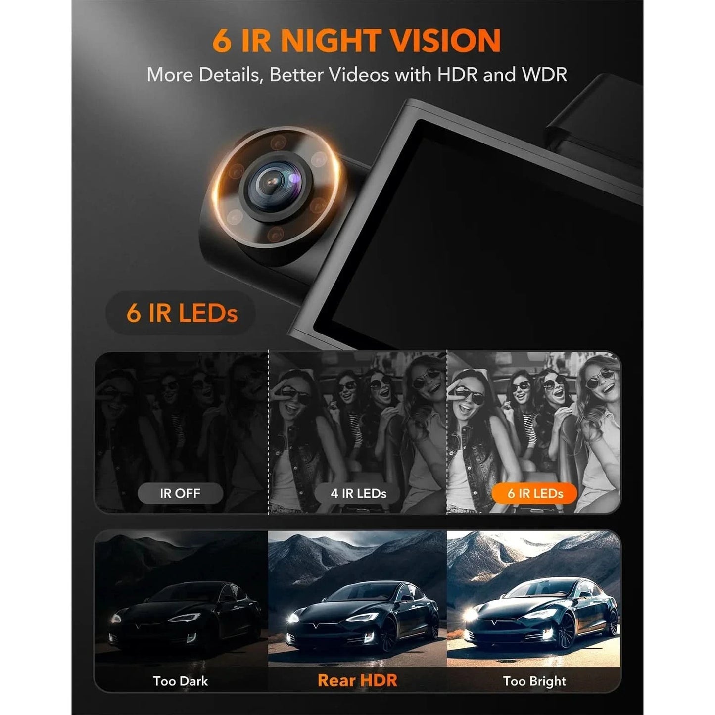 WOLFBOX I07 Dash Cam 3 Channel Dash Camera for Car Front and Rear 4K Dash Camera with GPS WiFi Car Dvr for 170 FOV WDR - M & M Global