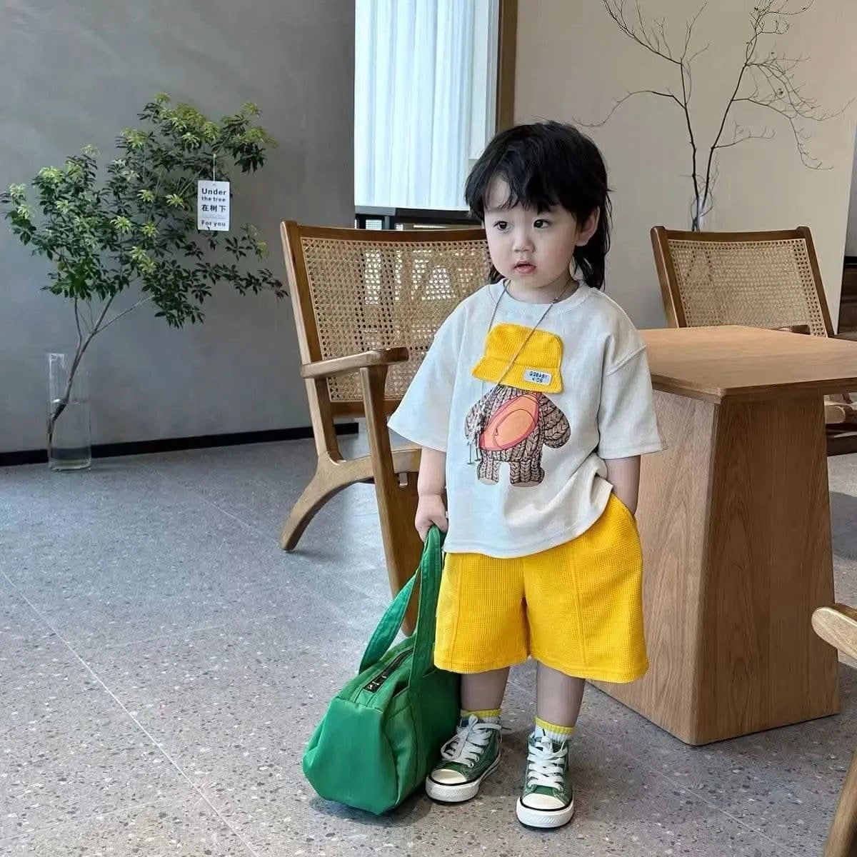 Boys and Girls Summer Set New Children's Cartoon Short Sleeve Cotton T-shirt Shorts 2-Piece Set for Boys' Loose Casual Set - M & M Global