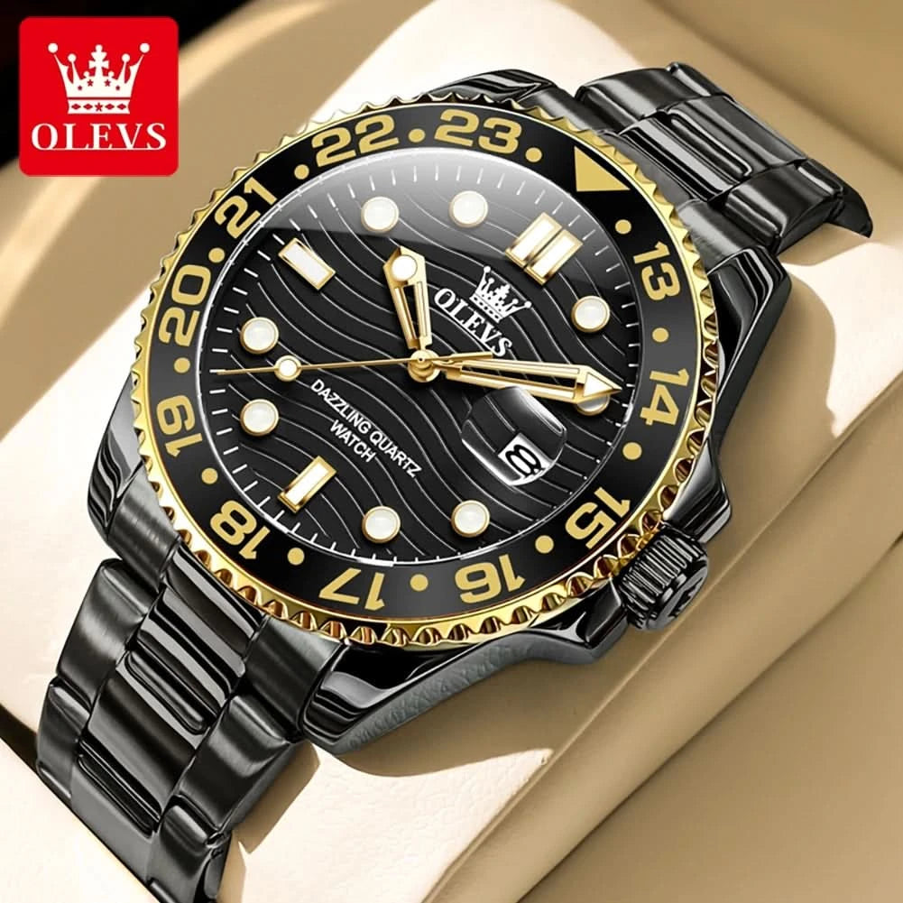 OLEVS Original Brand High Fashion Men's watch WaterproofCalendar Quartz Watch for Male Luminous Stainless Steel Authentic Watch - M & M Global