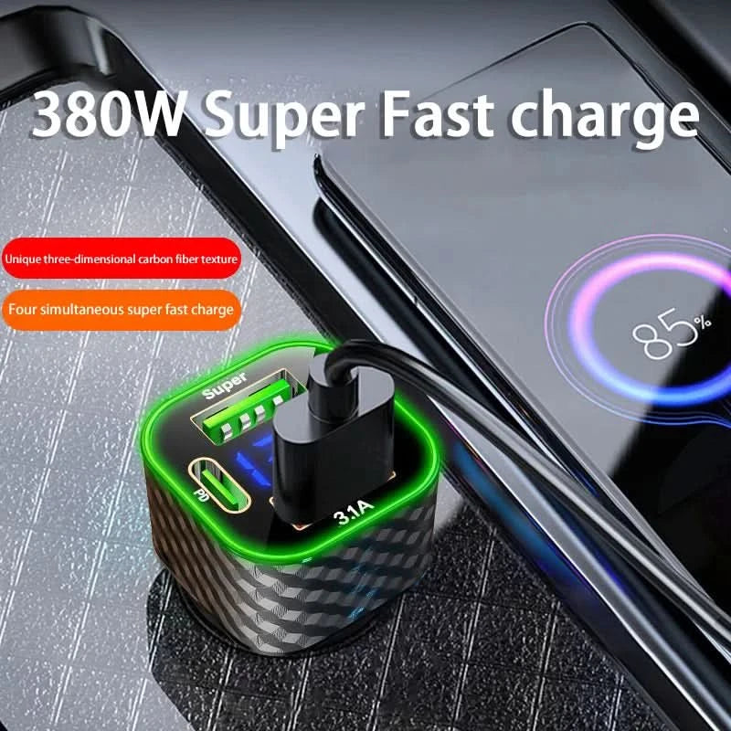 Xiaomi USB C Car Phone Charger Dual PD 4 in 1 with Voltage Display Super Fast Charge Adapter for iPhone Xiaomi Oppo Vivo Samsung - M & M Global