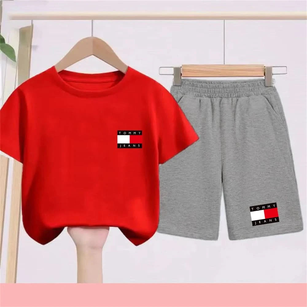 Kids Short sleeve Fashion T-shirt Boys Girls Toddler 3-12Yrs Tops and bottom Sunshine Casual Set outdoor sport black Clothes - M & M Global