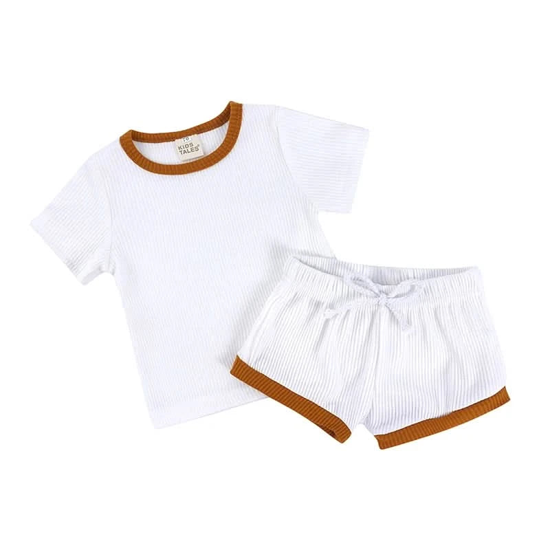 2025 New Style Baby Boy Clothes Sets For Children Kids Girls Clothes Ribbed Solid Cotton Short Sleeve Tee+Pants Toddler Clothing - M & M Global