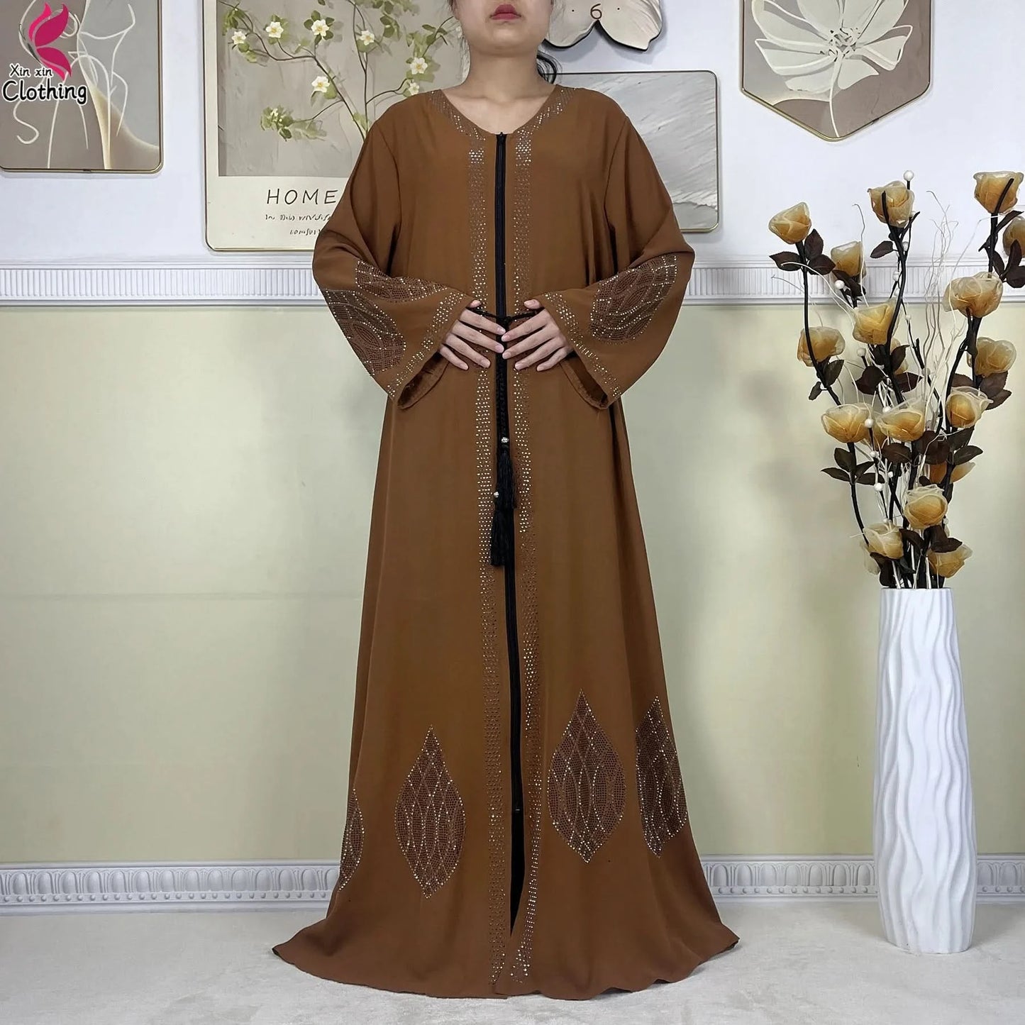 New Muslim Abayas For Women Long Sleeved Dress Dubai Lady Elegant Long Dress Islam Clothing African Abaya Loose Robe With Turban - M & M Global