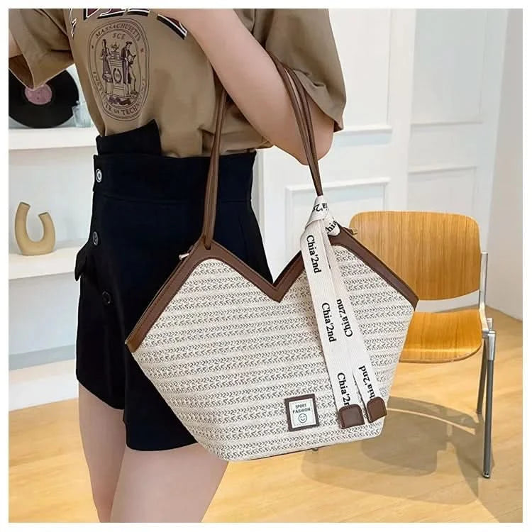 Straw Beach Bag Vintage Handmade Woven Shoulder Bag Raffia circle Rattan bags Bohemian Summer Vacation Casual Bags - M & M Global