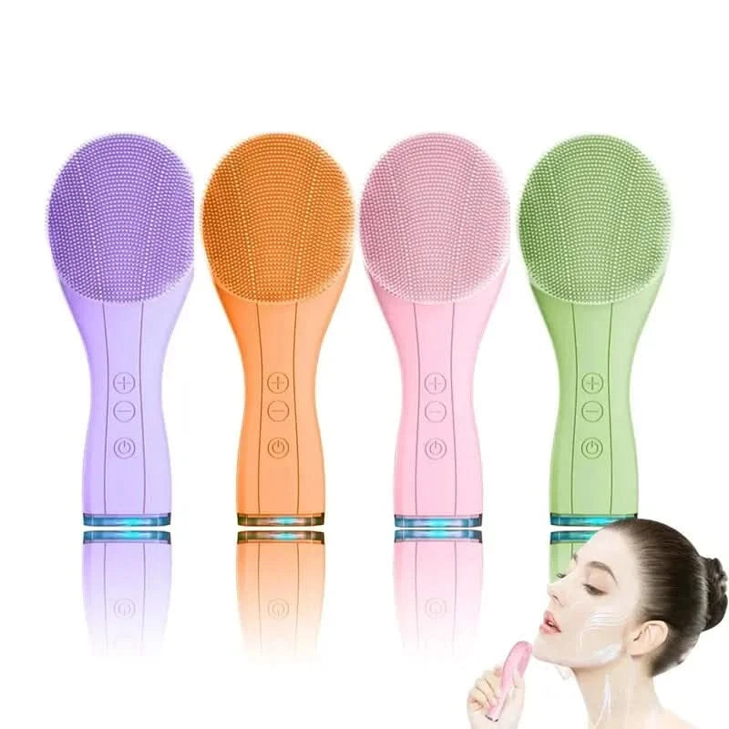 Electric Facial Cleansing Brush Deep Pore Cleaning Sonic Vibration Waterproof Acne Blackhead Remover Pore Cleaner Silicone - M & M Global