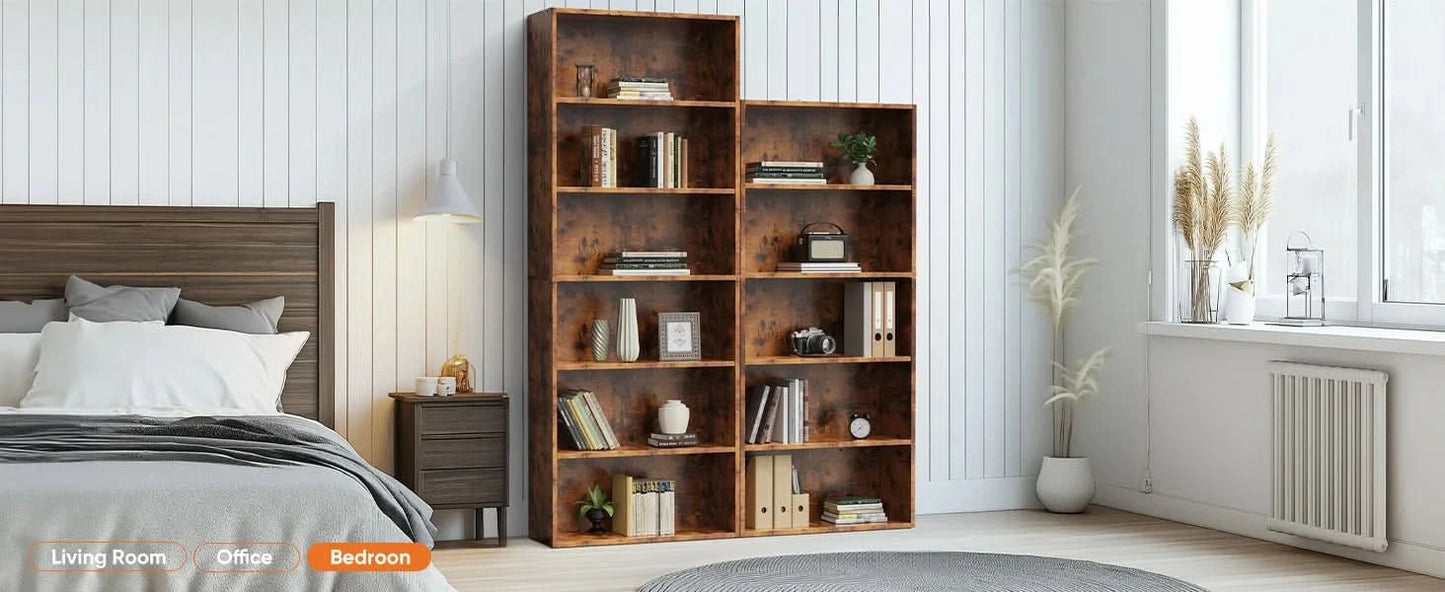 JHK 6 Tier Wooden Shelf Bookcase 63 Inch Tall Floor Standing Open Bookshelf for Living Room and Home Office Personalized Storage