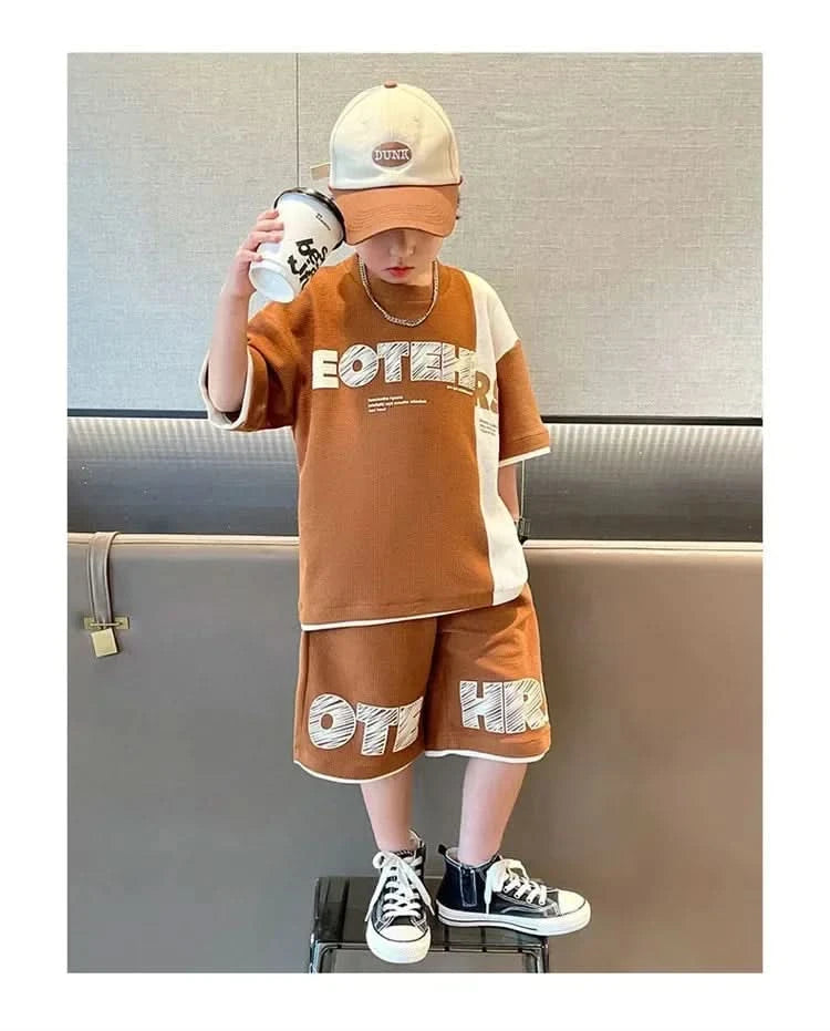 New Summer Teenagers Boys Clothing Sets Child Fashion Letter Top And Shorts 2Pcs Kids Tracksuit 4 5 6 7 8 9 10 11 12 13 14 Years - M & M Global