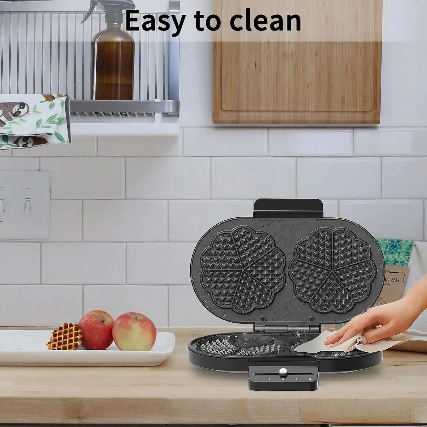 Electric Waffle Maker Heart-Shaped: 2 Non-Stick double-Side Heating Plates with 5-Setting Adjustable Browning Control for Fast H - M & M Global
