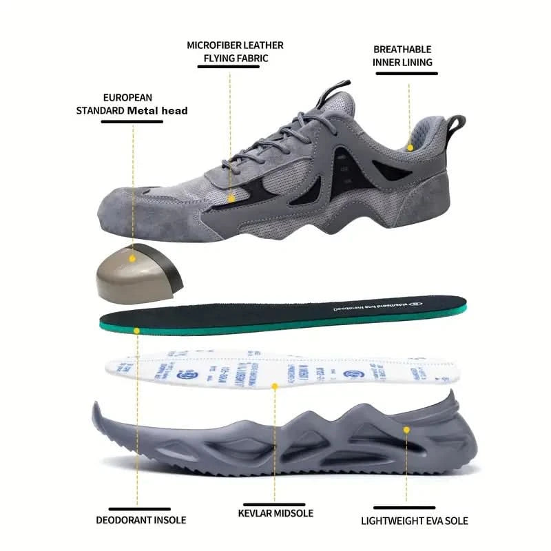 Men's Comfortable Soft-Soled Smash and Puncture Resistant Work Shoes