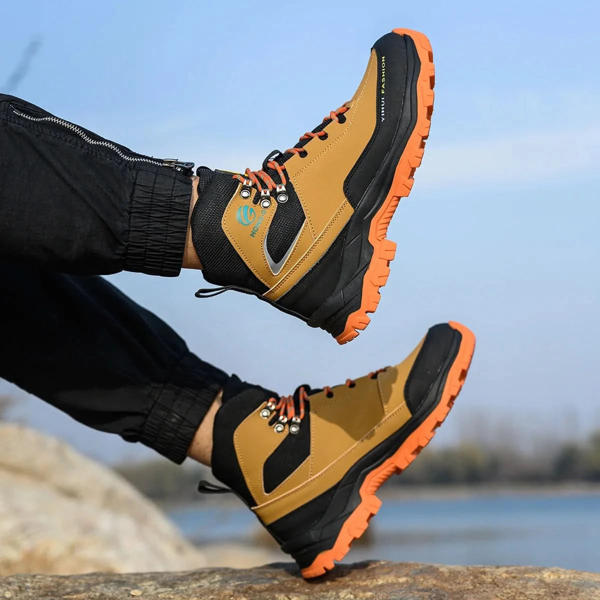 Mens Work Boots Steel Toe Safety Sneakers with Metatarsal Guard Slip-Resistant Puncture-Resistant Sole for Warehouse & Delivery