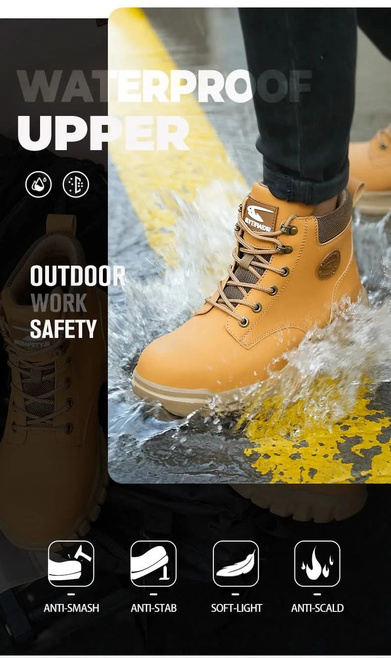 Mens Puncture-Proof Steel Toe Safety Boots Oil & Slip-Resistant Industrial Shoe Outdoor Work Shoes for Mechanics & Construction