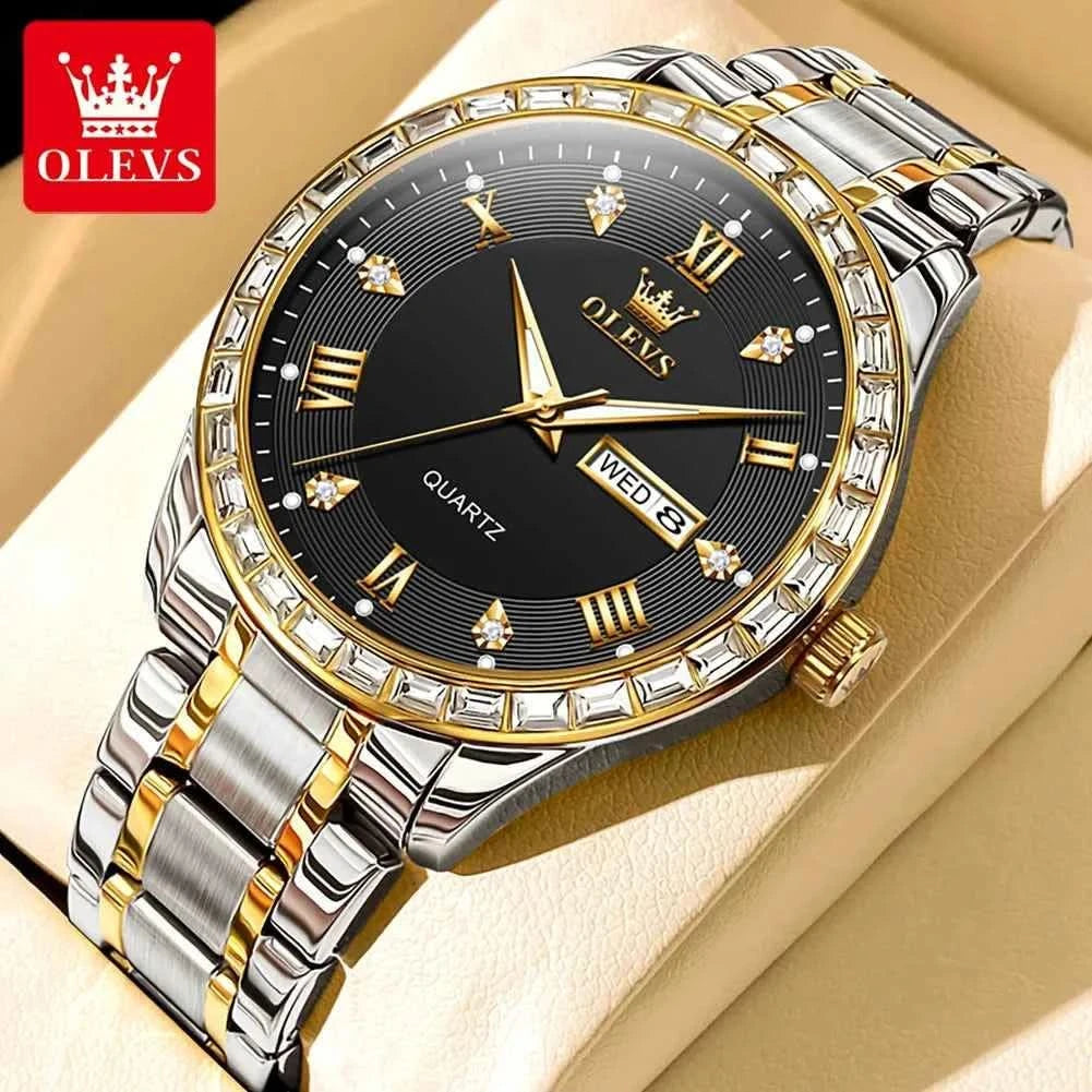 OLEVS 9906 Quartz Men's Watch Classic Fashion Men's Business Waterproof Stainless Steel Diamond dial Top Luxury Brand Men Watch - M & M Global