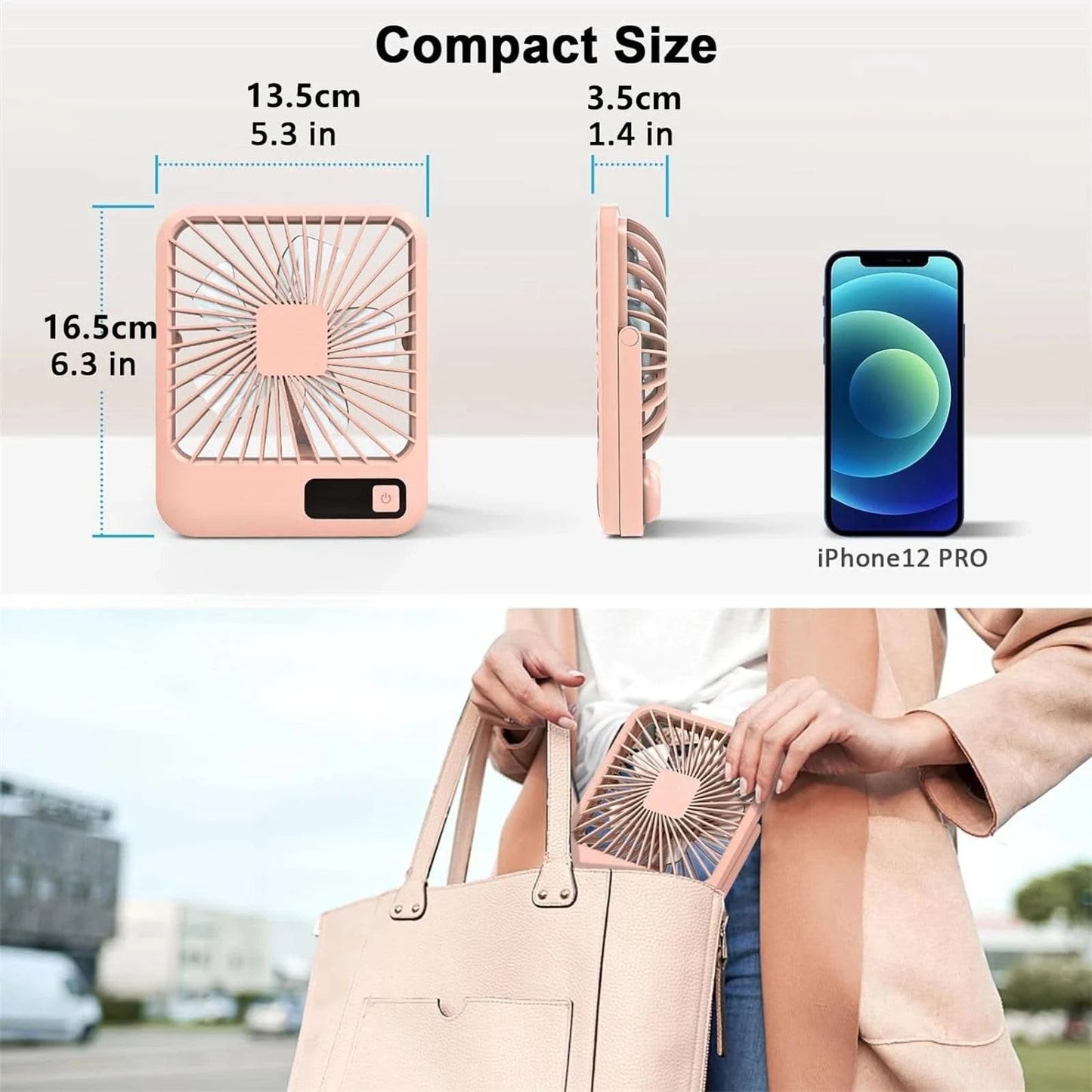 Desk Fan, Portable USB Rechargeable Fan, 180° Tilt Folding Personal Fan With Power Display, 5 Speeds Ultra Quiet Table Fan - M & M Global