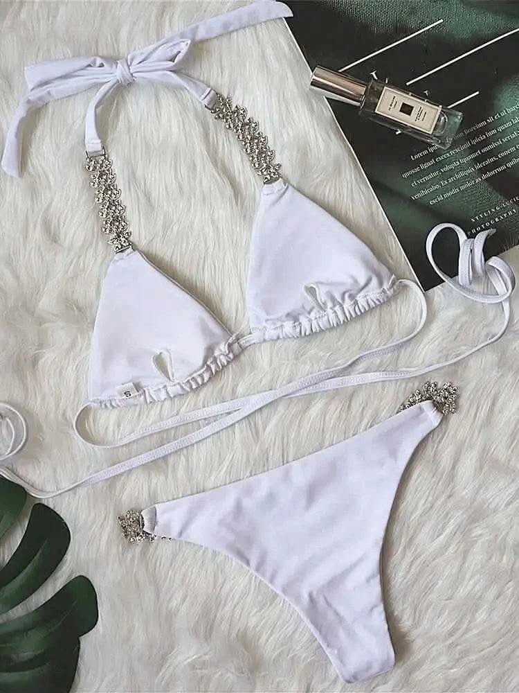 DEAT Sexy Lace-up Swimsuit Women's Solid Color Cross Hollow Out Design Bikini Two-piece Set Beach Party 2025 Summer New 11XX0987 - M & M Global