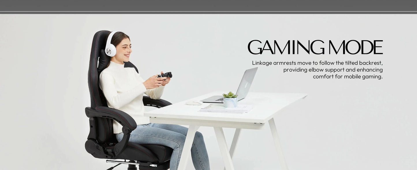 Dowinx Gaming/Office PC Chair with Footrest and Lumbar Support, Vintage Style PU Leather High Back Adjustable Swivel Task Chair