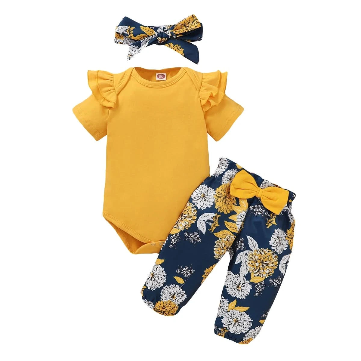 Newborn Baby Girls Clothing Set Infants Girl Short Sleeve Bodysuit+Floral Pants with Bow+Headband 3PCS Outfits for 0-18 Months - M & M Global