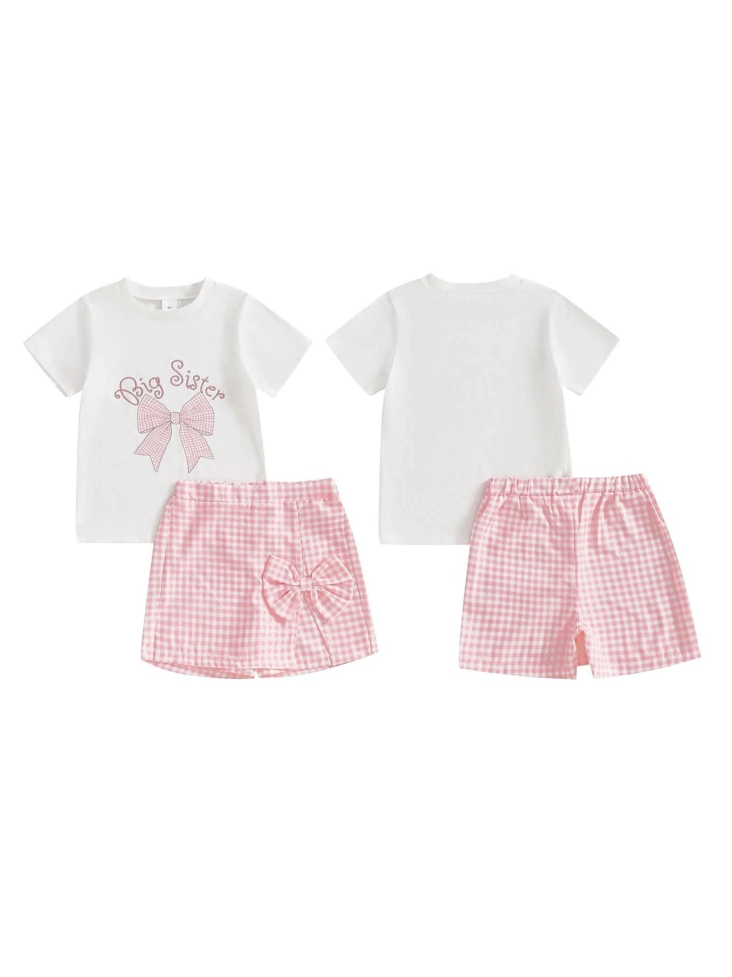 Adorable Toddler Girl Outfit with Bow Detail Short Sleeve Tee Plaid Skorts and Elastic Waistband - 2 Piece Summer Set - M & M Global