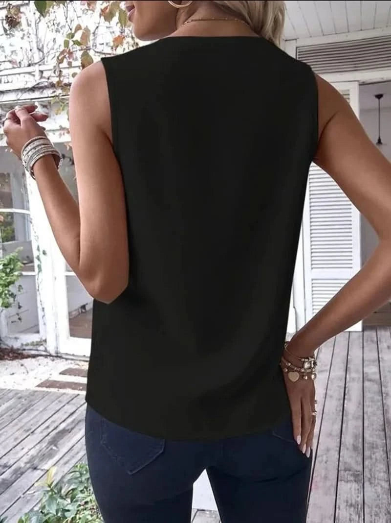 Elegant Women's Blouse Tees 2023 Summer Fashionable Style V-Neck Panel Sleeveless Top Lady Shirt S-XXXL - M & M Global