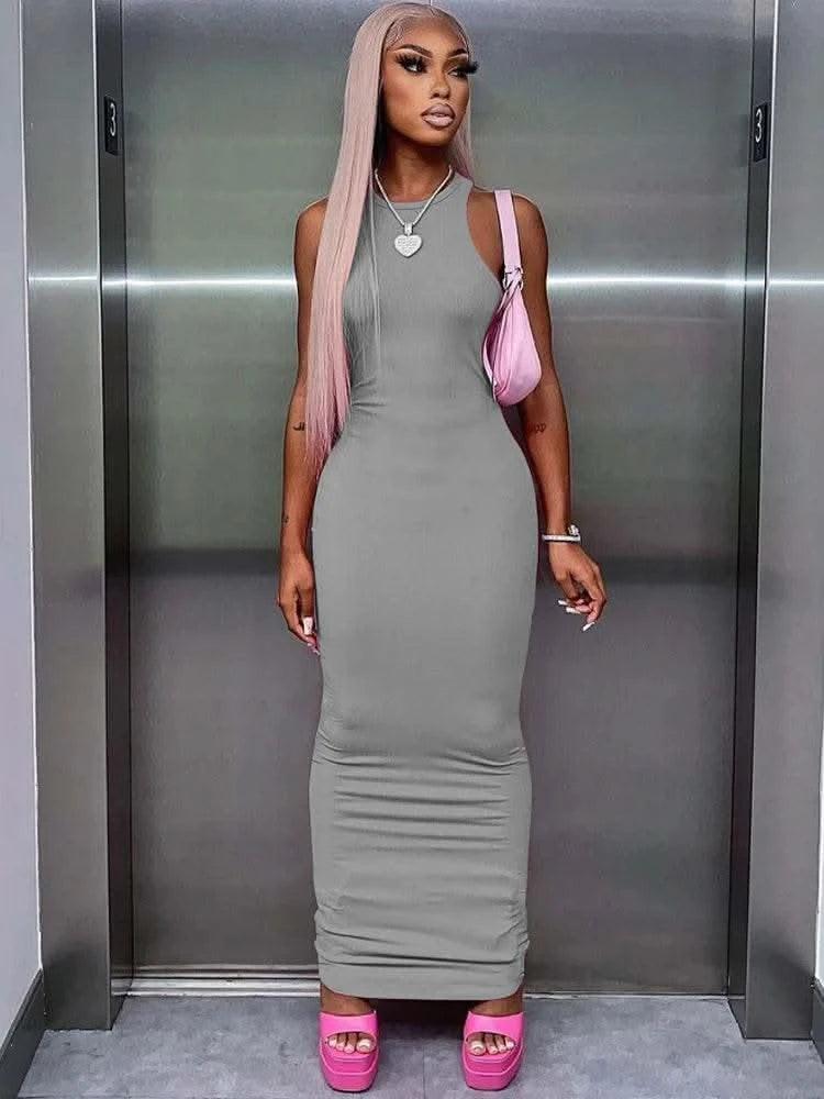 Dulzura Women Fashion 2024 Autumn Sleeveless Club Streetwear Bodycon Pink Pencil Long Dress Wholesale Items For Business - M & M Global