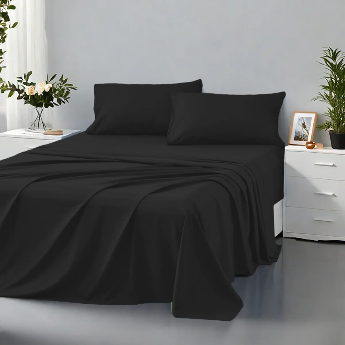 3/4PC Solid Color Bedding Set – Soft & Fashionable All-Season Bed Sheets with Fitted Sheet, Flat Sheet & Pillowcases