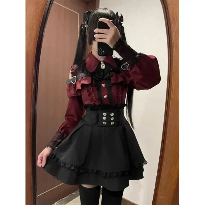 Sweet Heart Dull Black Women's 3-Piece Set Trendy Off-The-Shoulder High-Waisted Half Skirt 2-Piece Suit Fashionable - M & M Global