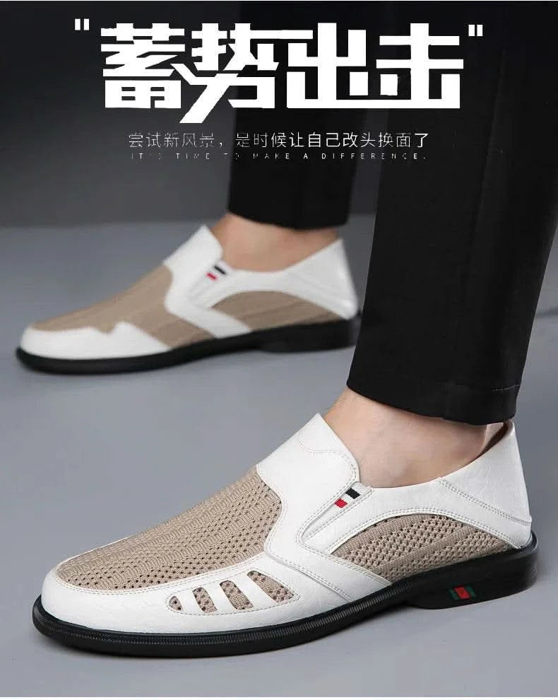 Business Leather Shoes For Men Summer British Style Hight Quality Casual White Leather Shoes Male Slip On Men Loafer Comfortable - M & M Global
