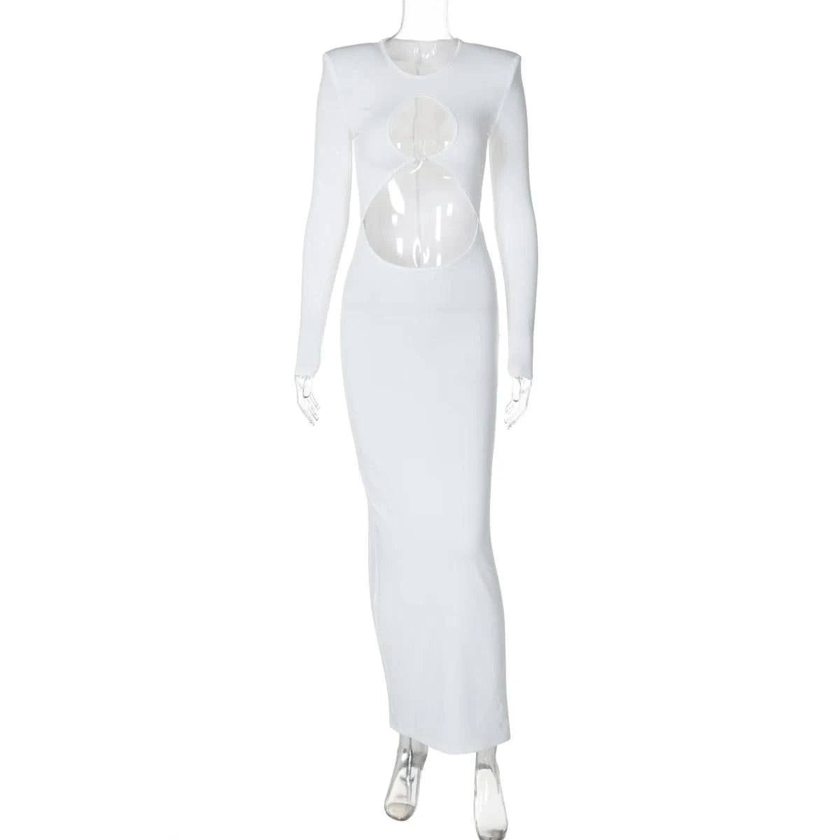Hawthaw Women 2024 Spring Autumn Sexy Long Sleeve Party Club Hollow Out Bodycon White Long Dress Wholesale Items For Business - M & M Global