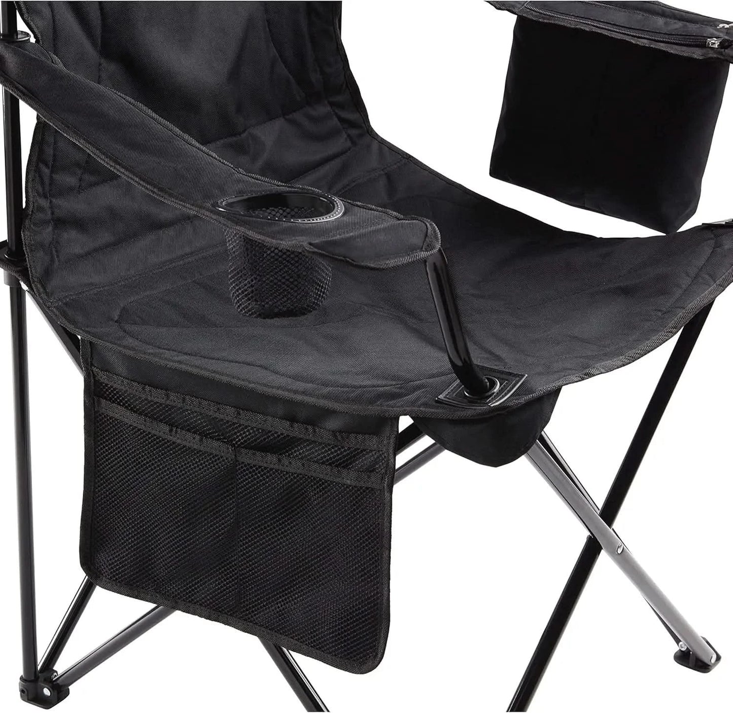 Portable Camping Chair with 4-Can Cooler, Fully Cushioned Seat and Back with Side Pocket and Cup Holder, Carry Bag Included