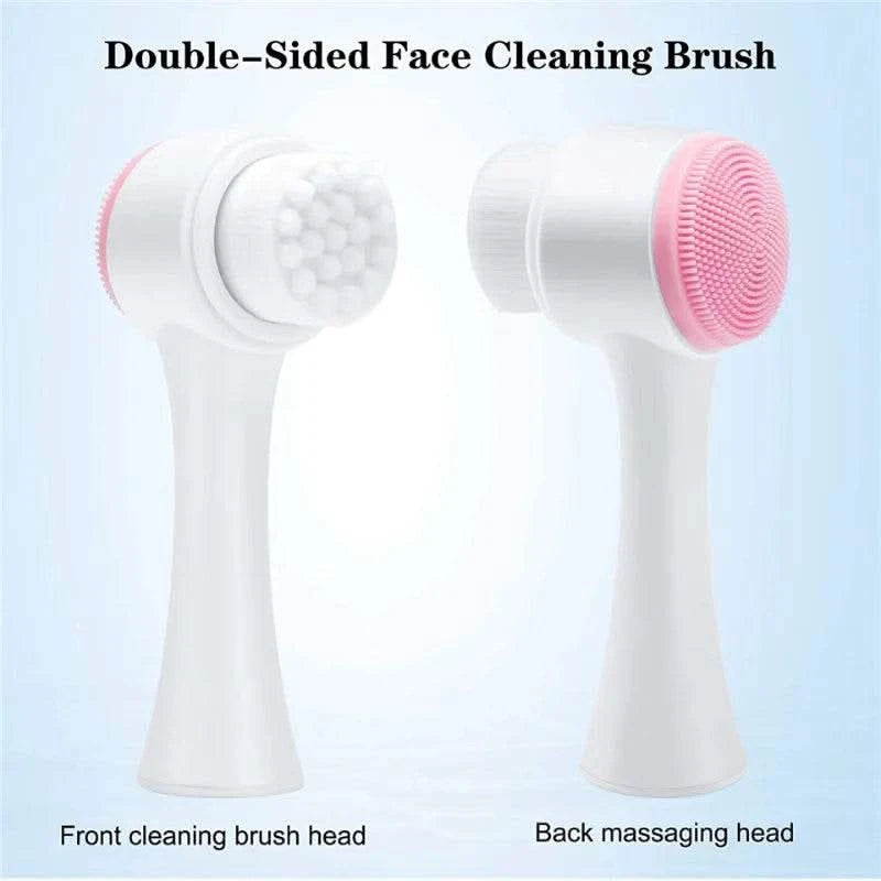 3D Double Silicone Facial Cleansing Brush Manual Massage Facial Brush Soft Bristles Exfoliator Double Sided Face Wash Brush - M & M Global