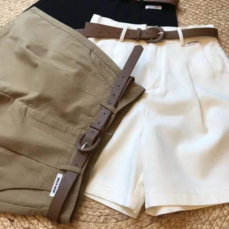 New Wide Leg Shorts for Women 2024 Summer Thin Cotton A Line Short Pants Office Lady Classic Loose Casual Zipper Women‘s Shorts - M & M Global