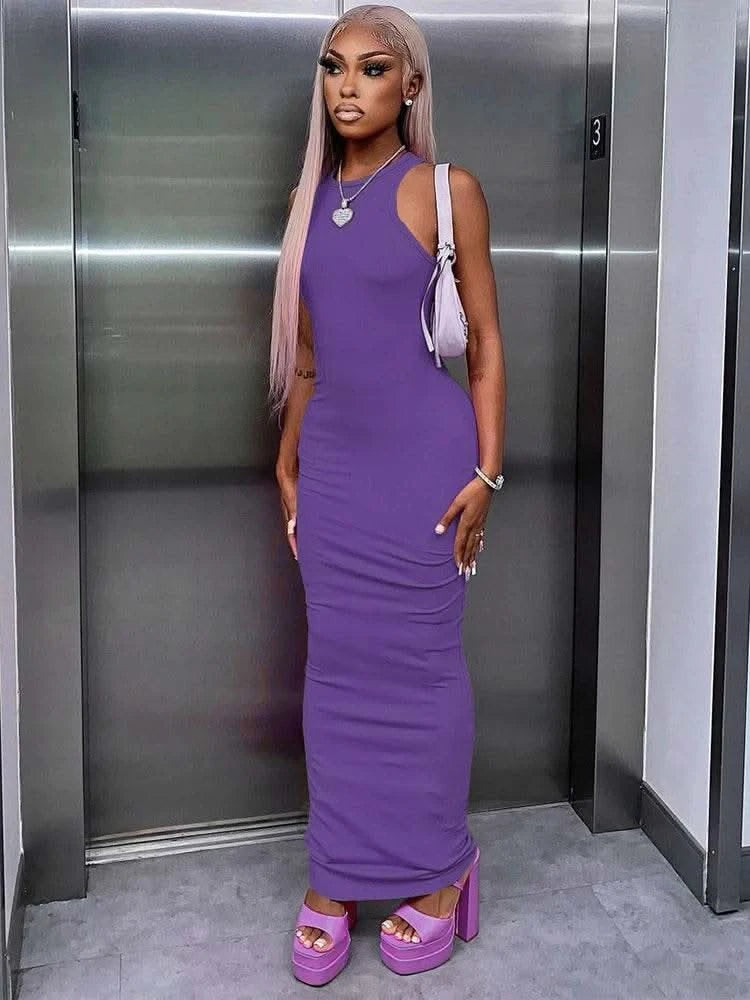 Dulzura Women Fashion 2024 Autumn Sleeveless Club Streetwear Bodycon Pink Pencil Long Dress Wholesale Items For Business - M & M Global