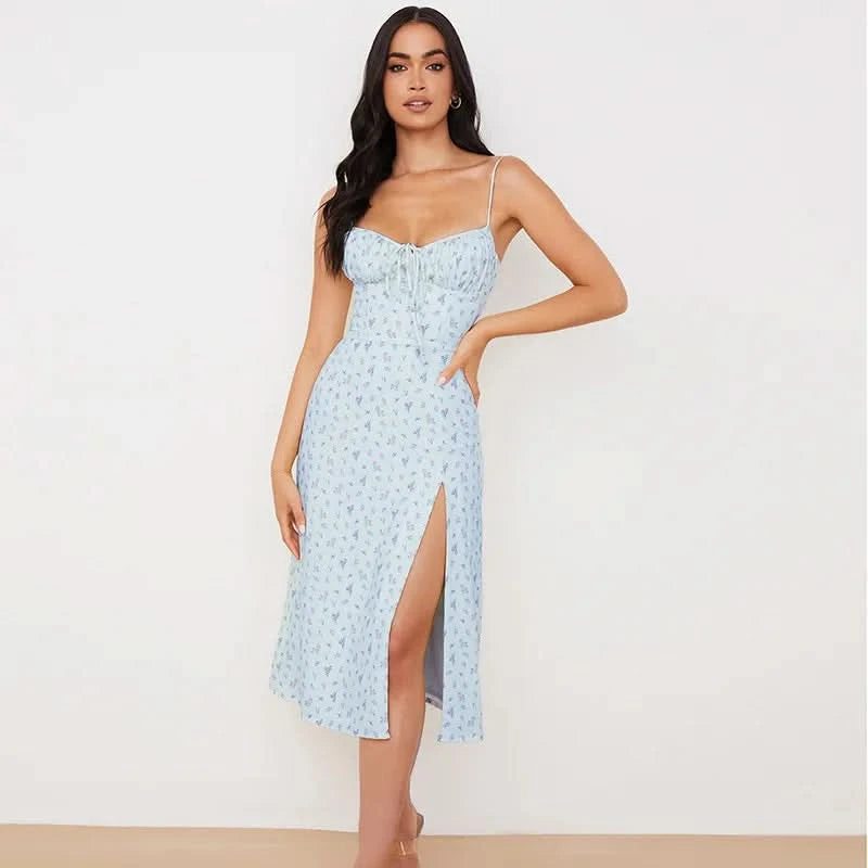 Women Elegant Floral Beach Vacation Bodycon Streetwear Long Dress 2024 Summer Clothes Wholesale Items For Business - M & M Global