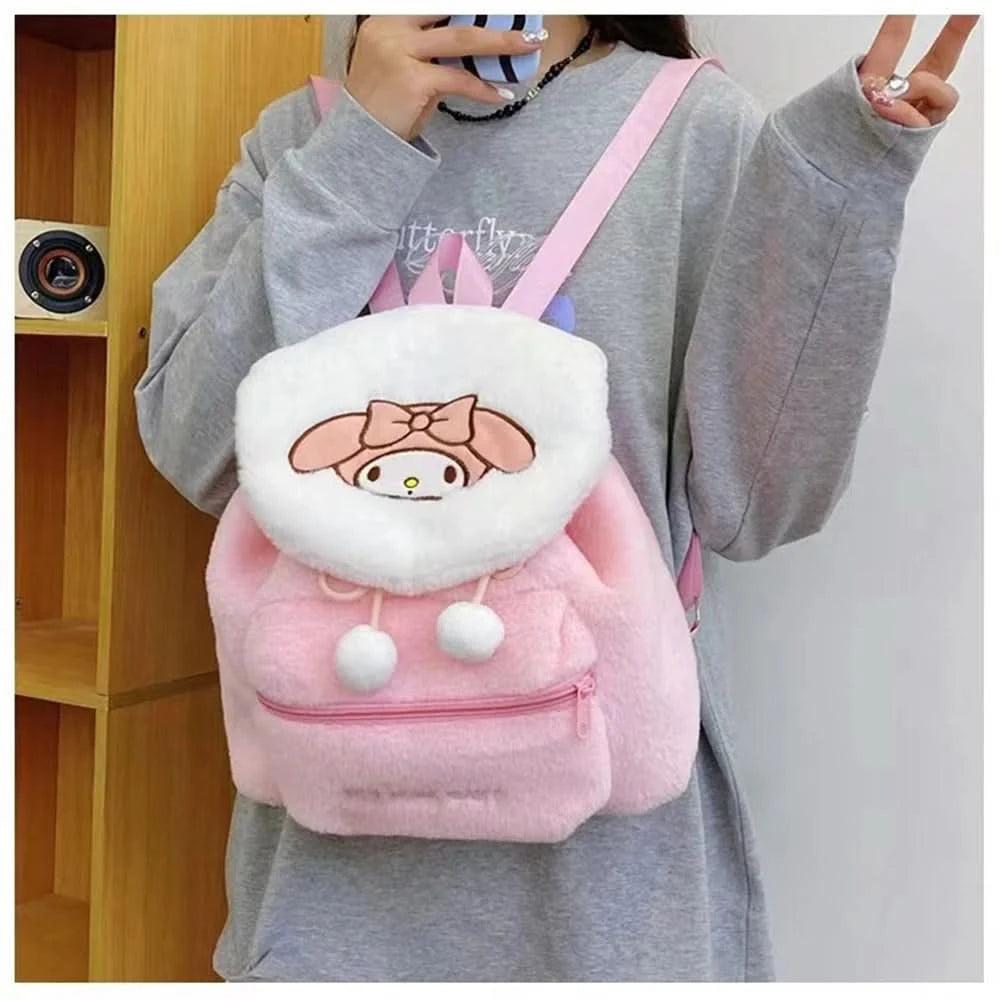 Sanrio Kuromi Melody Cartoon Cute Puppy Plush Flip Backpack Women's Casual Large Capacity Cute kawaii Cartoon School Bag Mochila - M & M Global