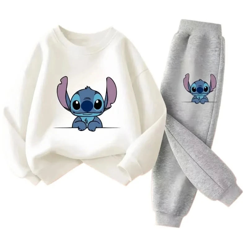 Spring Baby Girl Boy Clothes Set Children Disney Stitch Cartoon Print Sweatshirt Top and Pants Bottom 2Pieces Suit Kid Tracksuit - M & M Global
