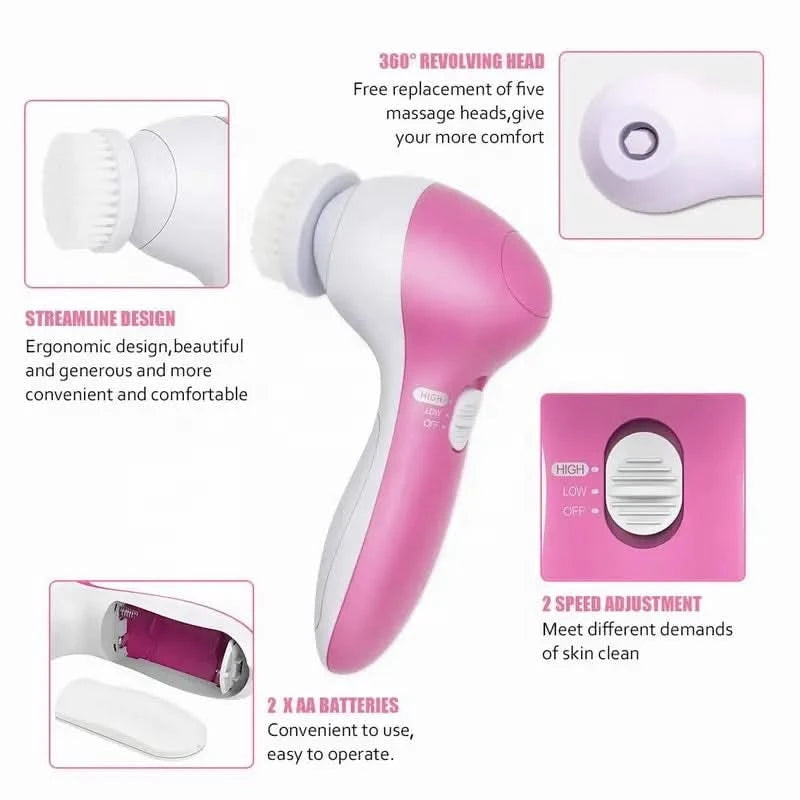 Electric Facial Cleaner 5 IN 1 Face Cleansing Brush Wash Machine Spa Skin Care Massager Blackhead Cleaning Facial Cleanser Tools - M & M Global